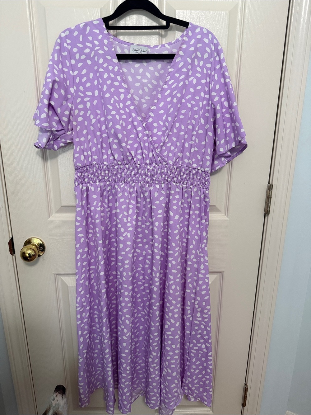 Lavender Print V-Neck Smocked Waist Dress - Unknown Brand